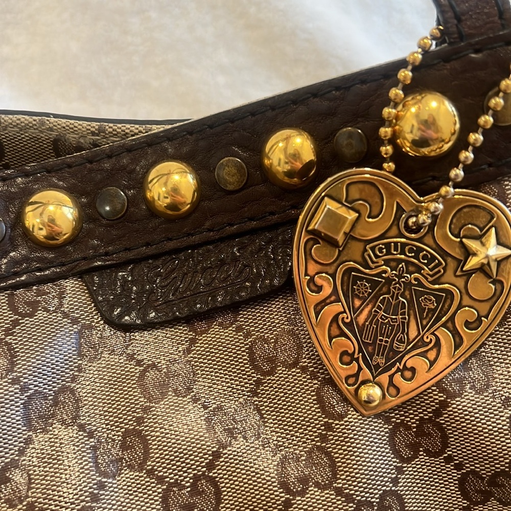 ✨ Vintage Gucci Classic Babouska Crystal Canvas and Leather Tote - Picture 5 of 13
